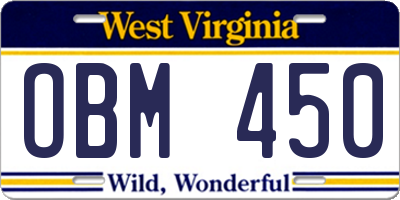 WV license plate OBM450