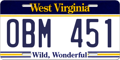 WV license plate OBM451