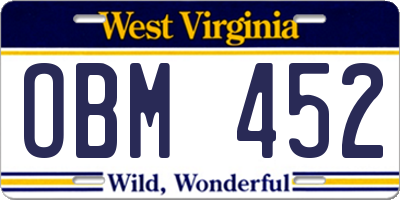 WV license plate OBM452