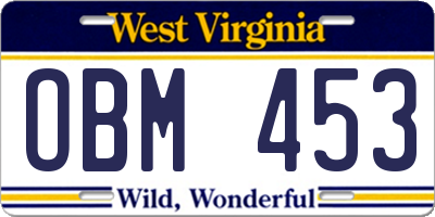 WV license plate OBM453