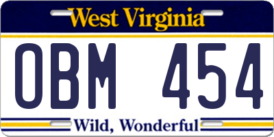WV license plate OBM454