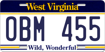 WV license plate OBM455