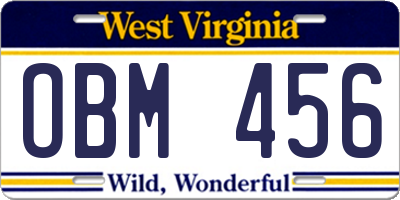 WV license plate OBM456