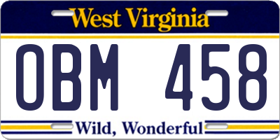 WV license plate OBM458