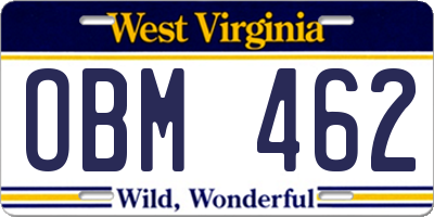 WV license plate OBM462