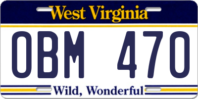 WV license plate OBM470