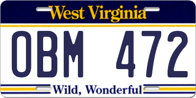 WV license plate OBM472