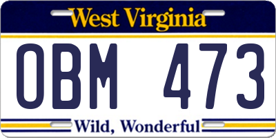 WV license plate OBM473