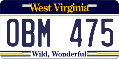 WV license plate OBM475