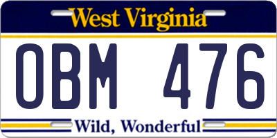 WV license plate OBM476