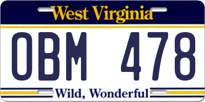 WV license plate OBM478