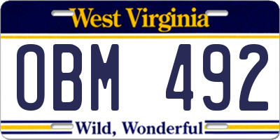 WV license plate OBM492