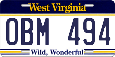 WV license plate OBM494