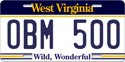 WV license plate OBM500
