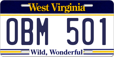 WV license plate OBM501