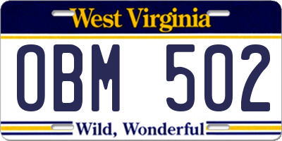 WV license plate OBM502