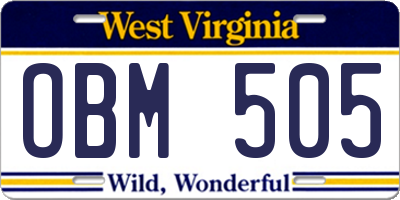 WV license plate OBM505