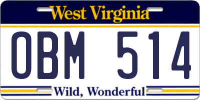 WV license plate OBM514
