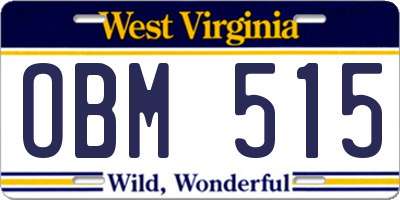 WV license plate OBM515