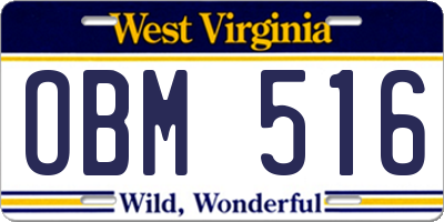 WV license plate OBM516