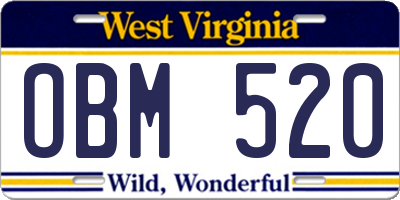 WV license plate OBM520