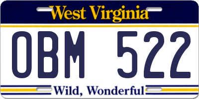 WV license plate OBM522