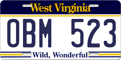 WV license plate OBM523