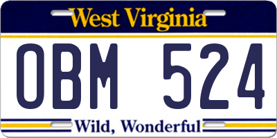 WV license plate OBM524