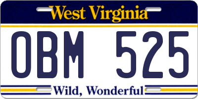 WV license plate OBM525
