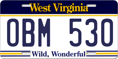 WV license plate OBM530