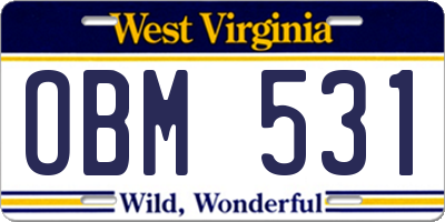 WV license plate OBM531