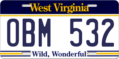 WV license plate OBM532