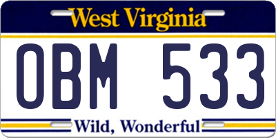 WV license plate OBM533