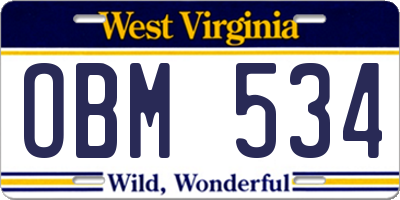 WV license plate OBM534