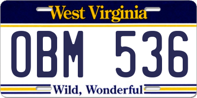 WV license plate OBM536