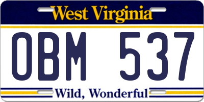 WV license plate OBM537