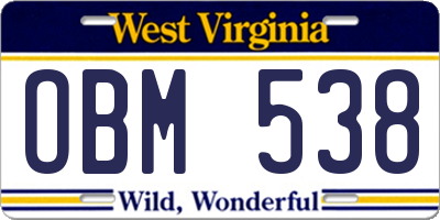 WV license plate OBM538