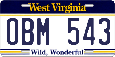 WV license plate OBM543