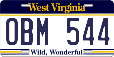 WV license plate OBM544