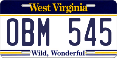 WV license plate OBM545