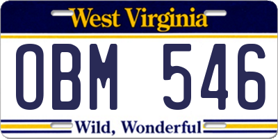 WV license plate OBM546