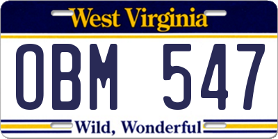 WV license plate OBM547