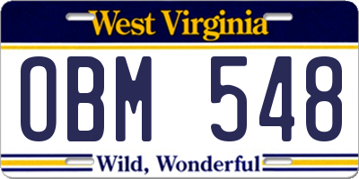 WV license plate OBM548