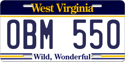 WV license plate OBM550