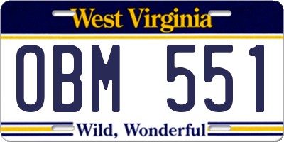 WV license plate OBM551
