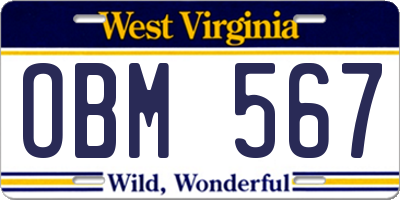 WV license plate OBM567
