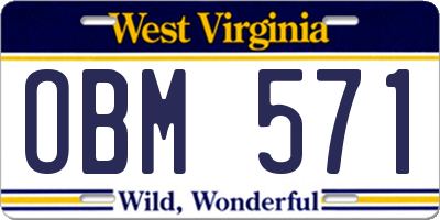 WV license plate OBM571