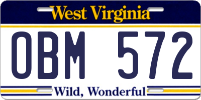 WV license plate OBM572