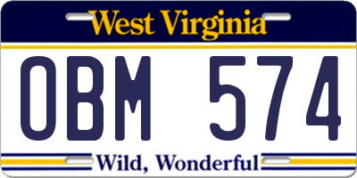 WV license plate OBM574