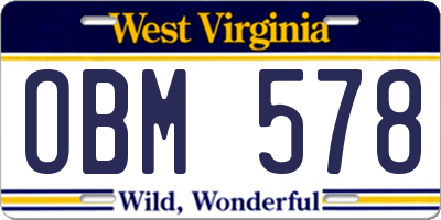 WV license plate OBM578